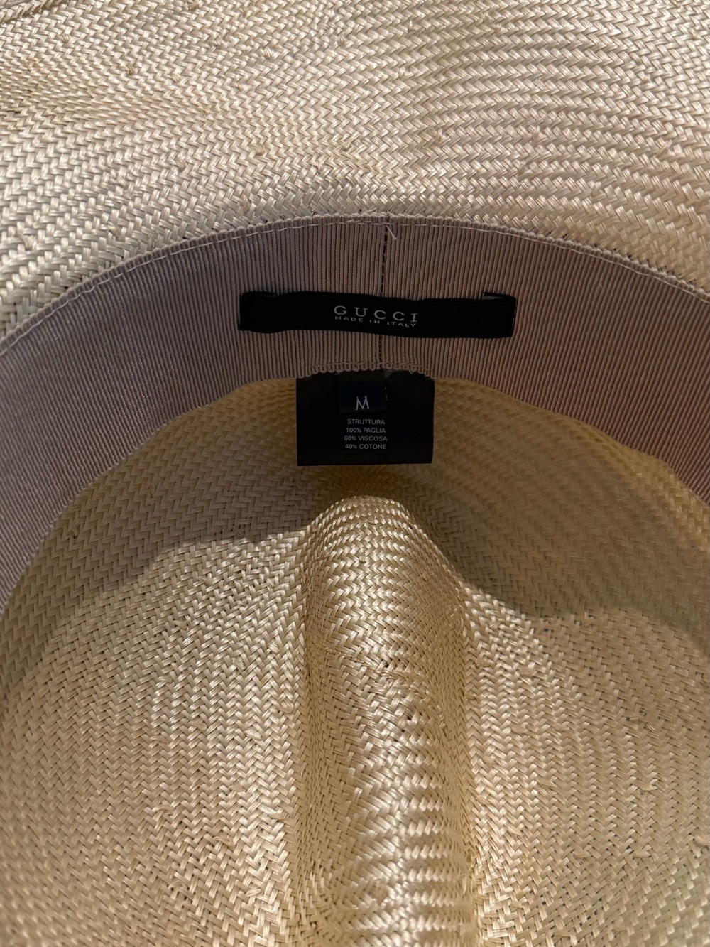 Gucci Straw Panama Hat with Black Ribbon and Gold Logo - Picture 2 of 4
